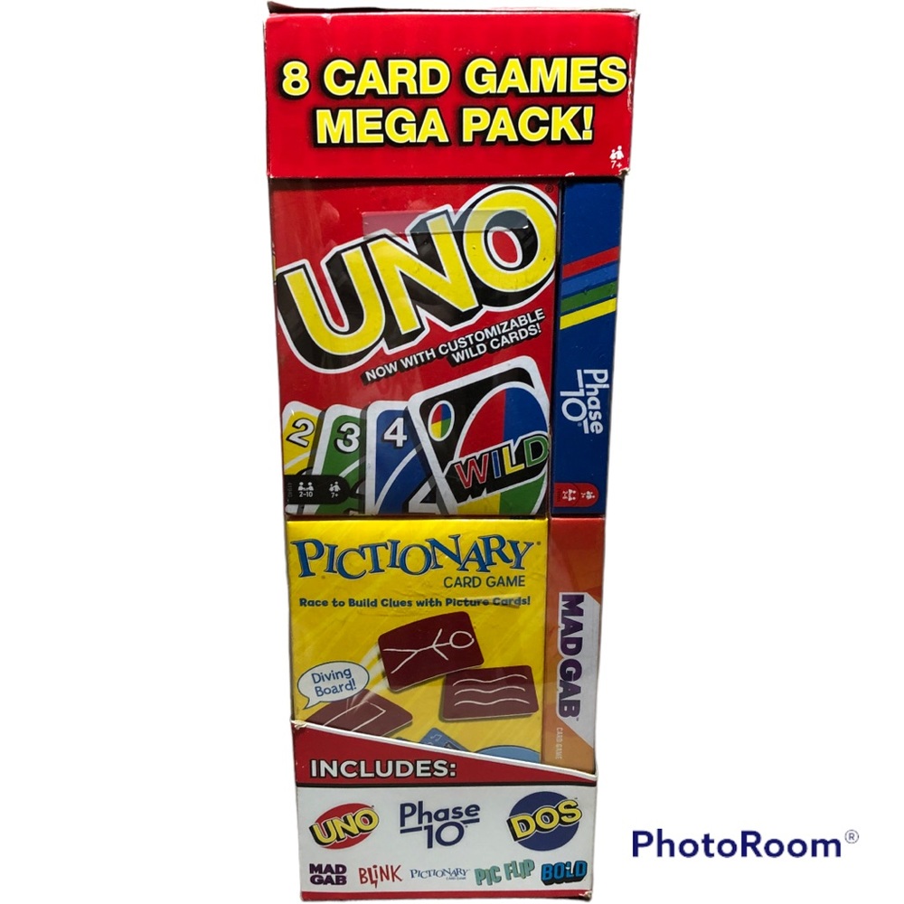 Mattel 8 Card Games Mega Pack Uno Blink Pictionary Phase 10 Max Gab Bold New